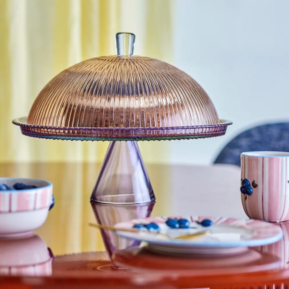 Bloomingville Tortenplatte mit Glocke Tayo Bunt