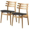 FDB Møbler J48 Stuhl Eiche Natur/Leder Schwarz 2er-Set