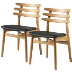 FDB Møbler J48 Stuhl Eiche Natur/Leder Schwarz 2er-Set