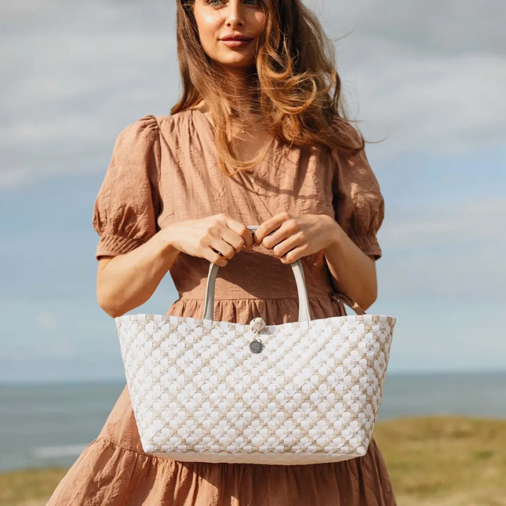 Handed By Handtasche Mini Motif Pale Grey/White S