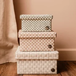 Handed By Korb mit Deckel Cube pale grey/champagne large