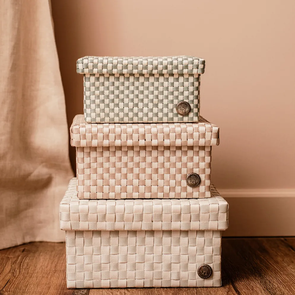 Handed By Korb mit Deckel Cube pale grey/champagne large
