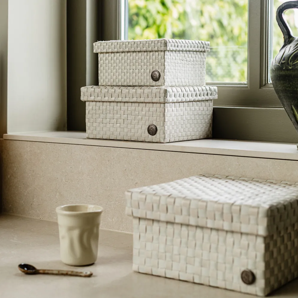 Handed By Korb mit Deckel Cube pale grey/champagne large