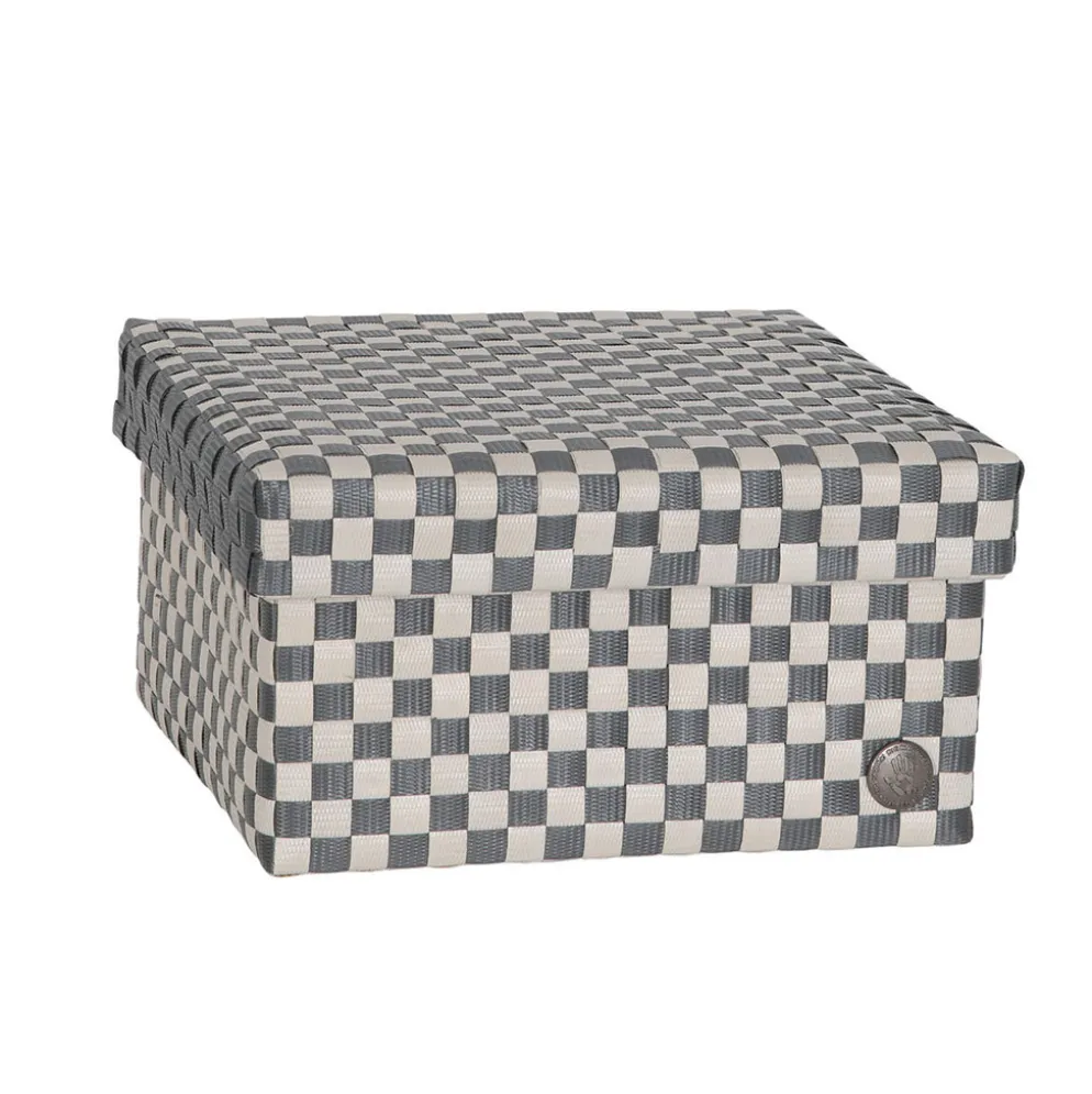 Handed By Korb mit Deckel Cube dark grey/champagne large
