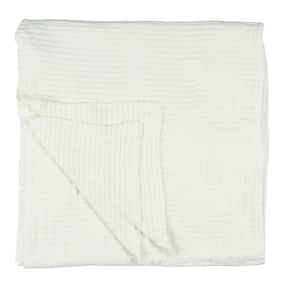 IB LAURSEN Tagesdecke gerippt Weiß mit Kantha-Stickerei 150x220