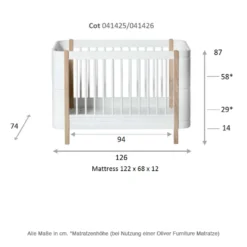 Oliver Furniture Baby- und Kinderbett Wood Mini+ Weiß inkl. Umbauset Juniorbett