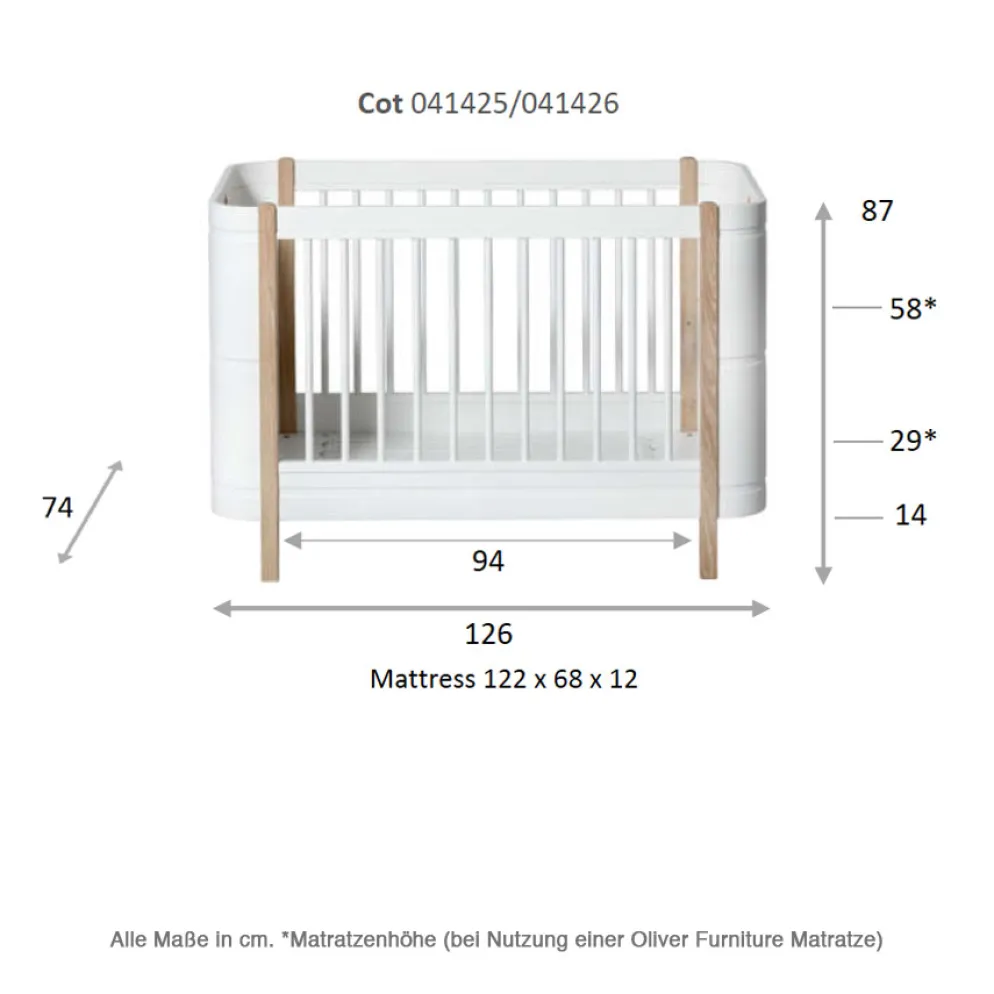 Oliver Furniture Baby- und Kinderbett Wood Mini+ Weiß/Eiche inkl. Umbauset Juniorbett
