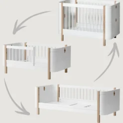 Oliver Furniture Baby- und Kinderbett Wood Mini+ Weiß/Eiche inkl. Umbauset Juniorbett