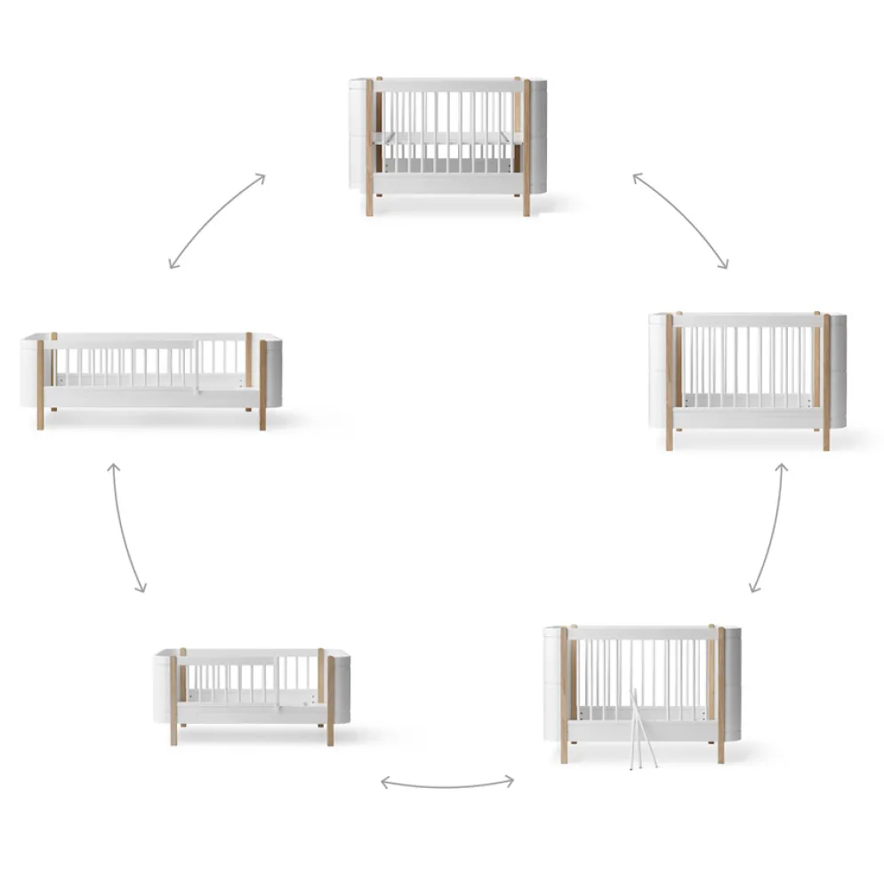 Oliver Furniture Baby- und Kinderbett Wood Mini+ Weiß/Eiche inkl. Umbauset Juniorbett
