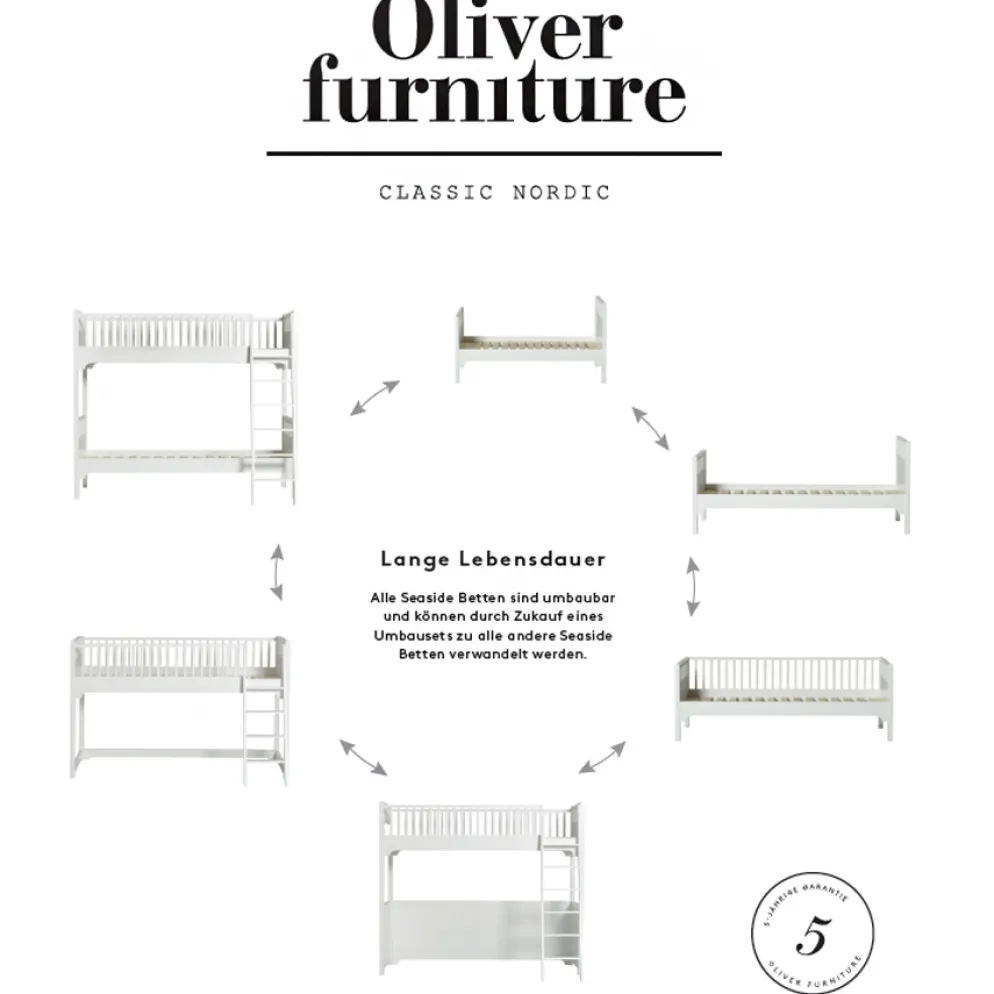 Oliver Furniture Etagenbett Seaside Classic Weiß mit schräger Leiter