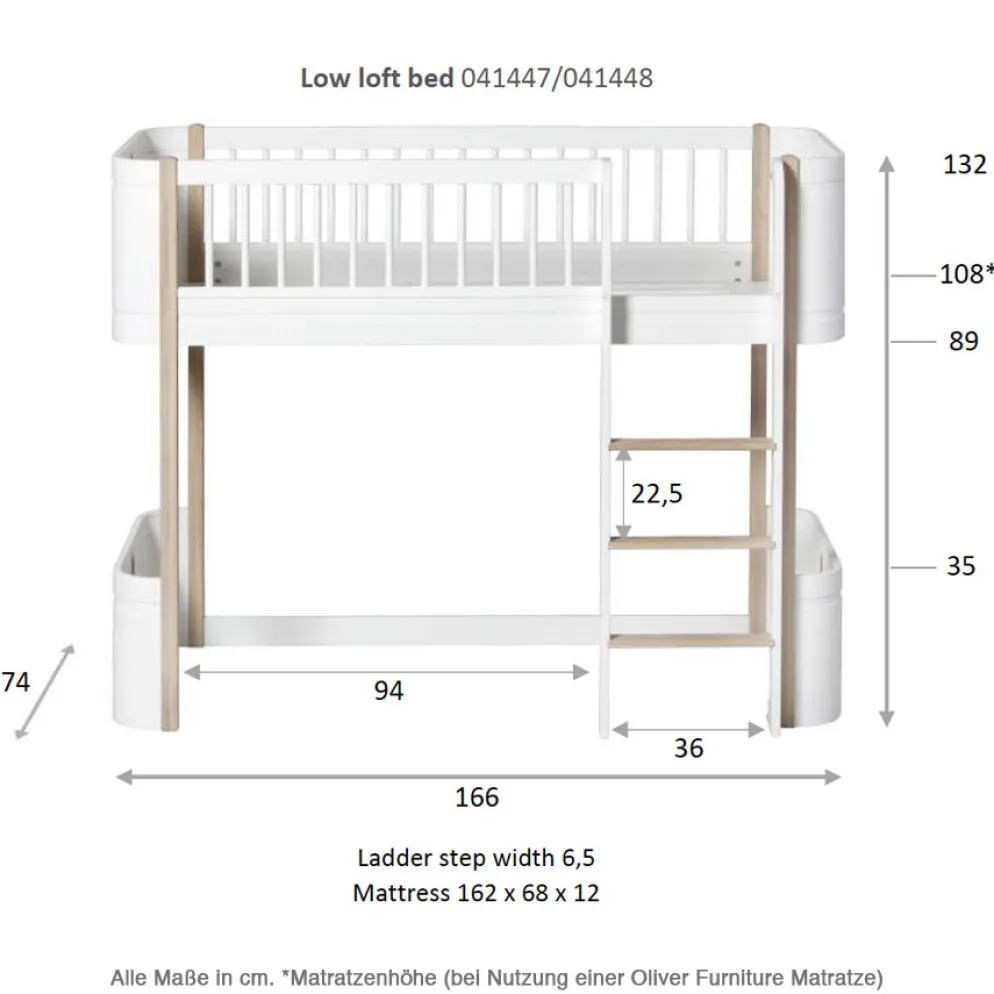 Oliver Furniture halbhohes Hochbett Wood Mini+ Weiß/Eiche