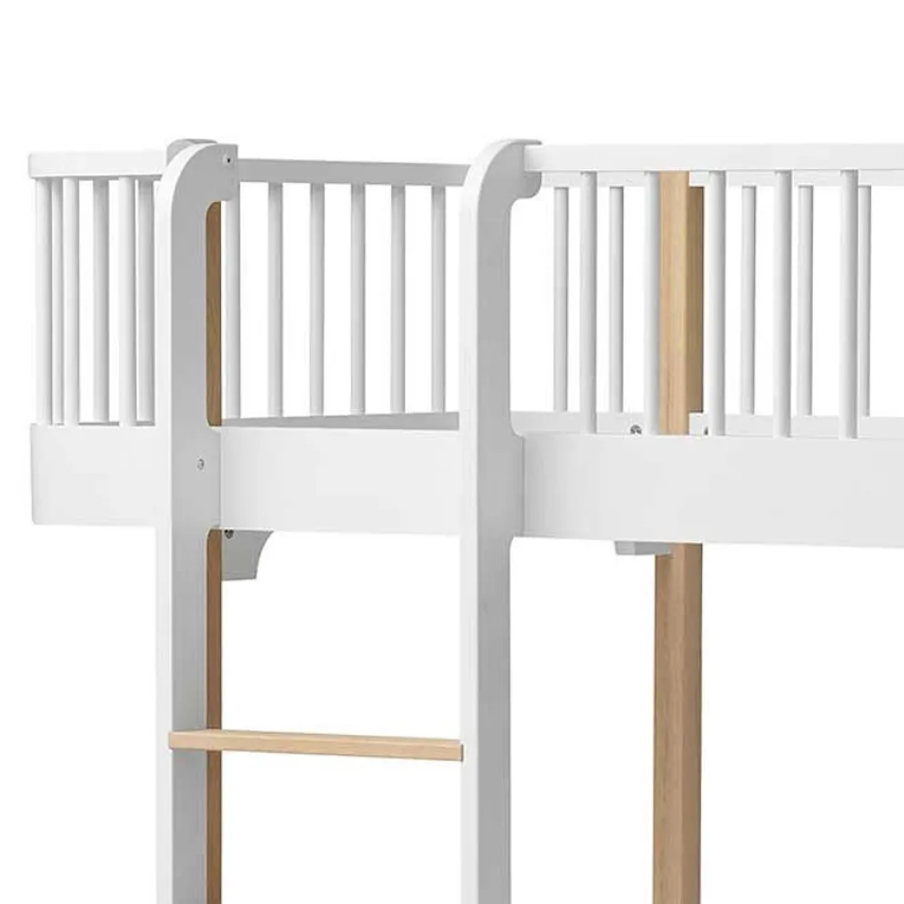 Oliver Furniture halbhohes Hochbett Wood Original Weiß/Eiche - Leiter vorne 138 cm