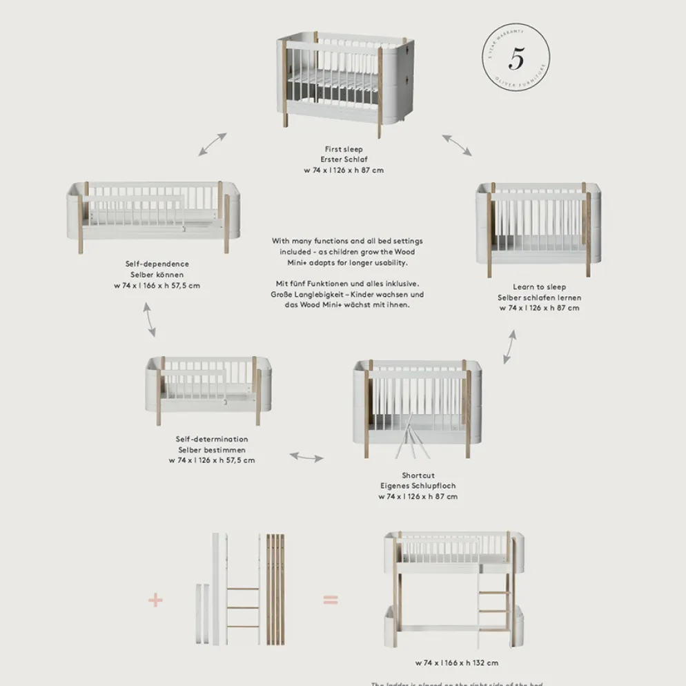 Oliver Furniture Umbauset für Baby- und Kinderbett Wood Mini+ zum halbhohen Hochbett Weiß