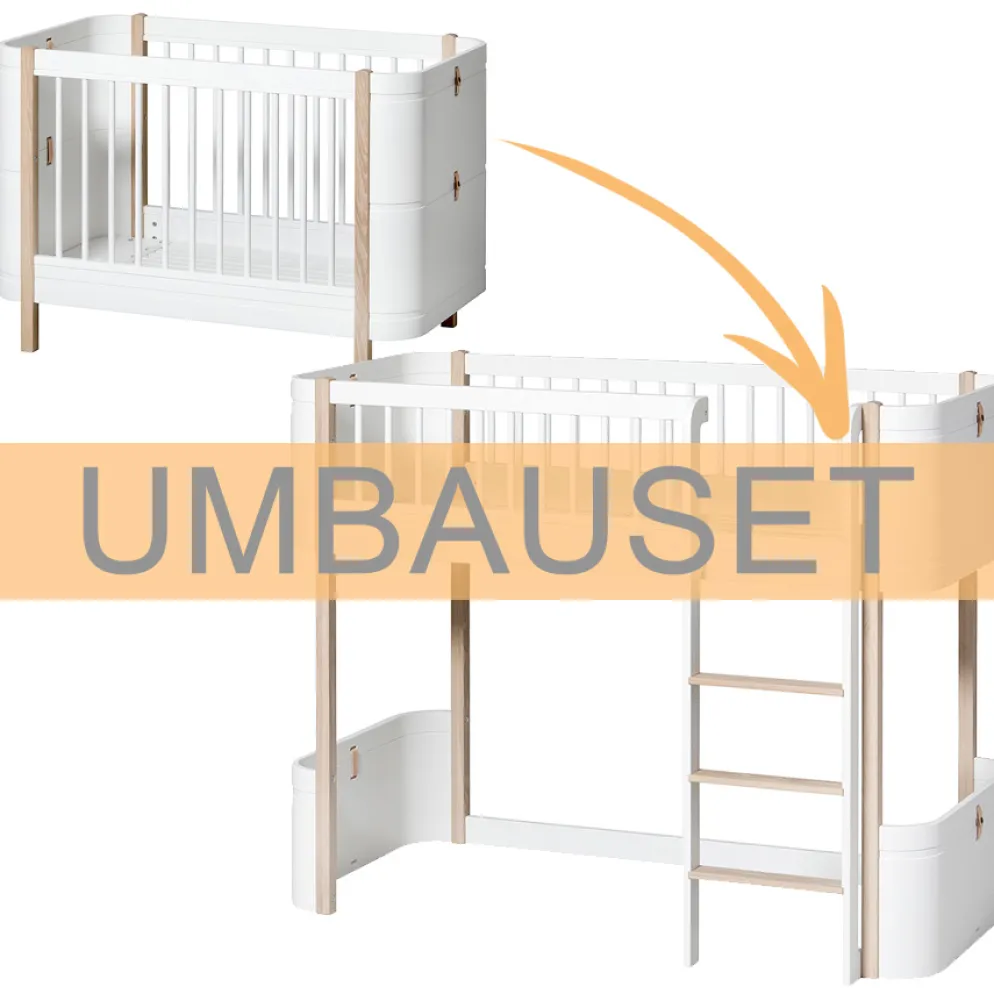 Oliver Furniture Umbauset für Baby- und Kinderbett Wood Mini+ zum halbhohen Hochbett Weiß/Eiche