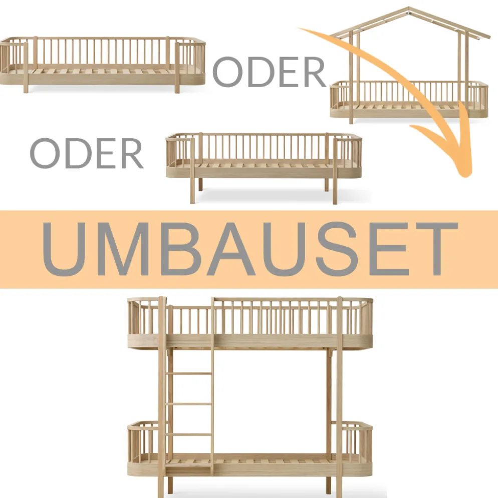 Oliver Furniture Umbauset Wood Original Bodenbett/Hausbett/Bettsofa zum Etagenbett Eiche