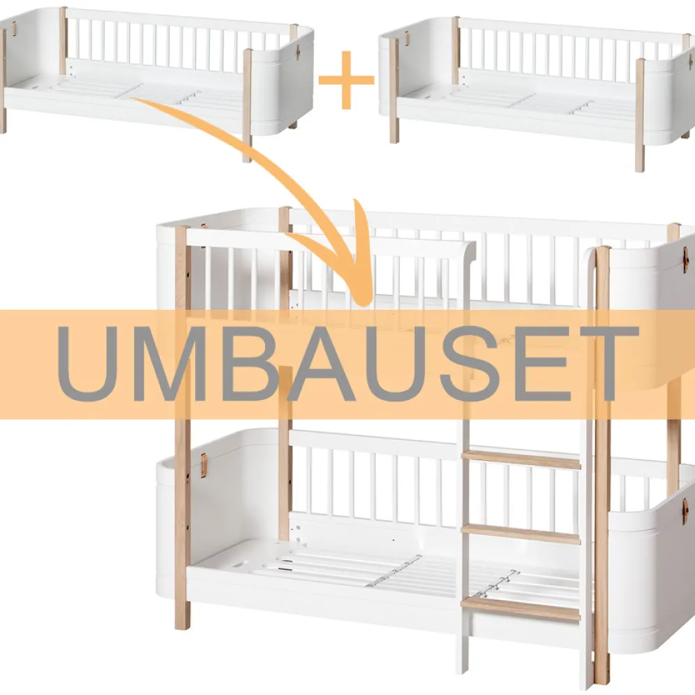 Oliver Furniture Umbauset Wood Mini+ 2 Juniorbetten zum halbhohen Etagenbett Weiß/Eiche