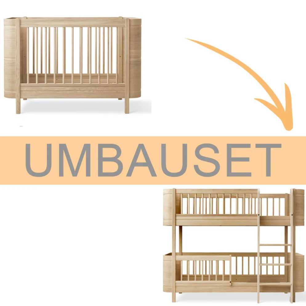 Oliver Furniture Umbauset Wood Mini+ Babybett inkl. Umbauset Juniorbett zum halbhohen Etagenbett Eiche
