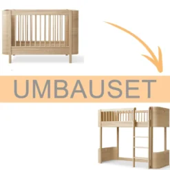 Oliver Furniture Umbauset Wood Mini+ Babybett inkl. Umbauset Juniorbett zum halbhohen Hochbett Eiche