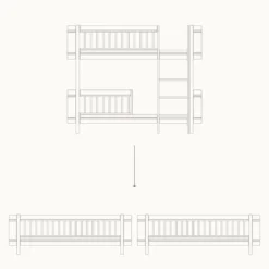 Oliver Furniture Umbauset Wood Mini+ halbhohes Etagenbett zu 2 Juniorbetten Eiche