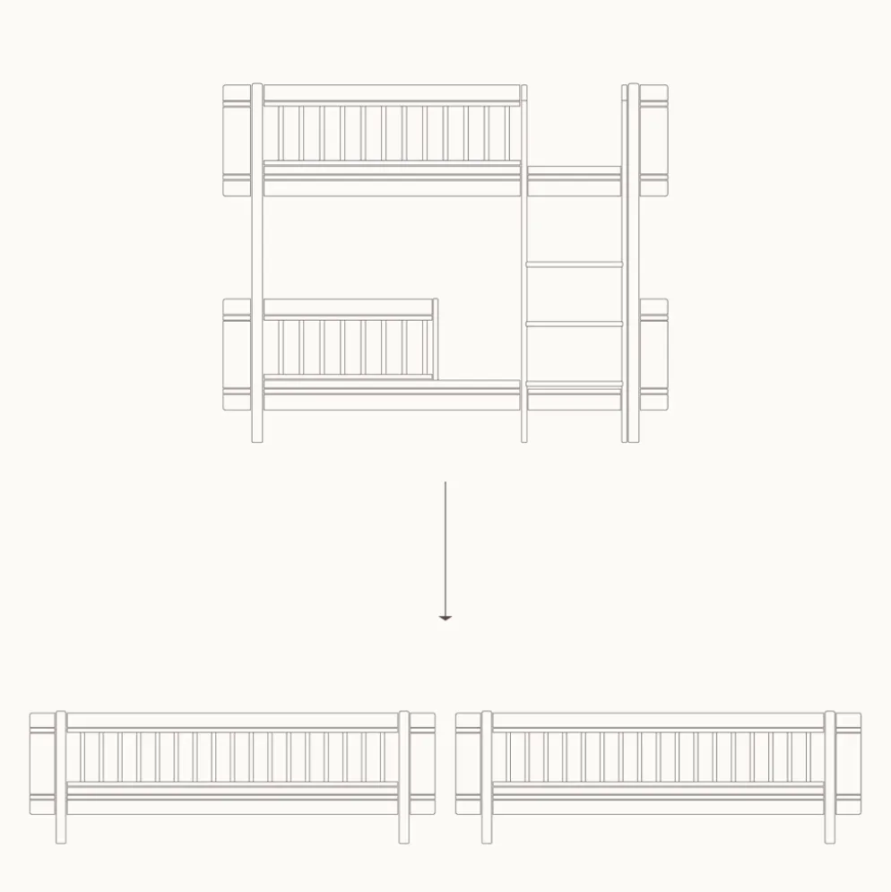 Oliver Furniture Umbauset Wood Mini+ halbhohes Etagenbett zu 2 Juniorbetten Weiß/Eiche