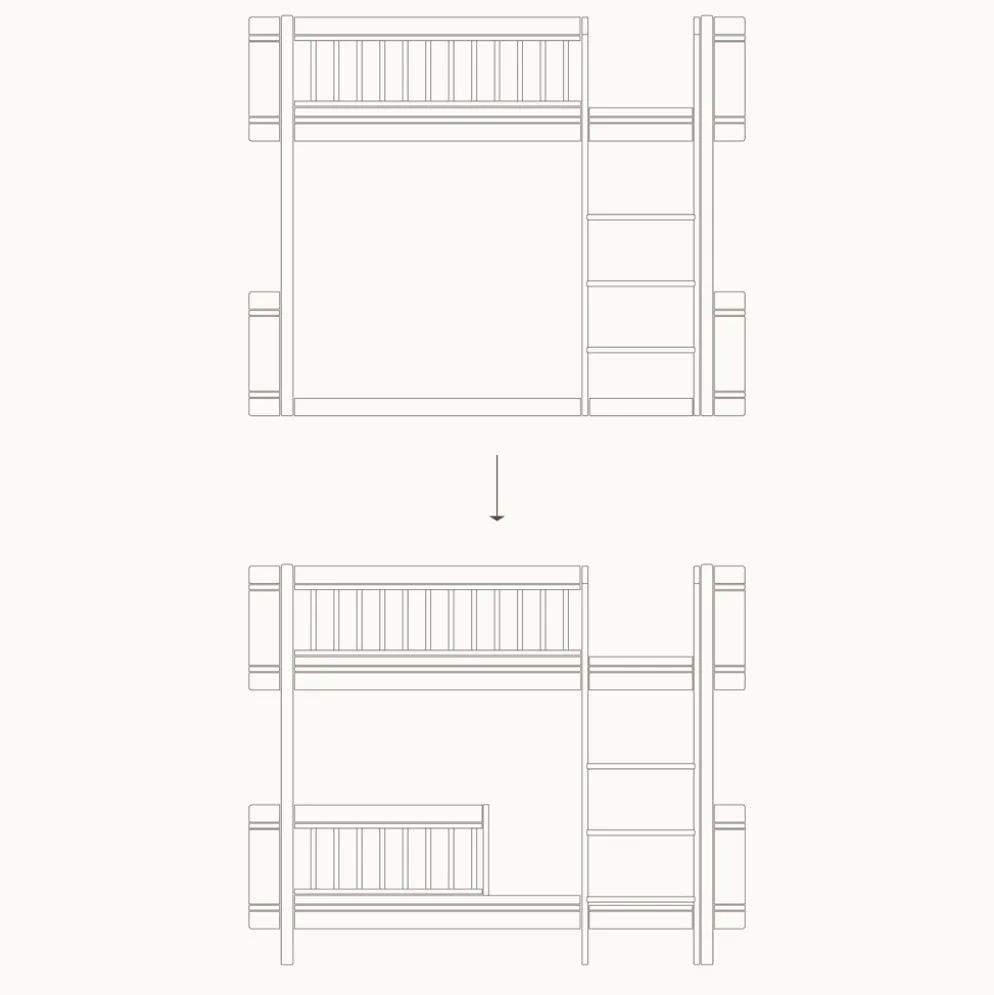 Oliver Furniture Umbauset Wood Mini+ halbhohes Hochbett zum halbhohen Etagenbett Eiche