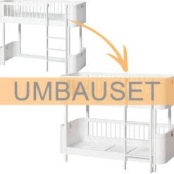Oliver Furniture Umbauset Wood Mini+ halbhohes Hochbett zum halbhohen Etagenbett Weiß