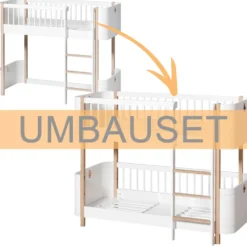 Oliver Furniture Umbauset Wood Mini+ halbhohes Hochbett zum halbhohen Etagenbett Weiß/Eiche