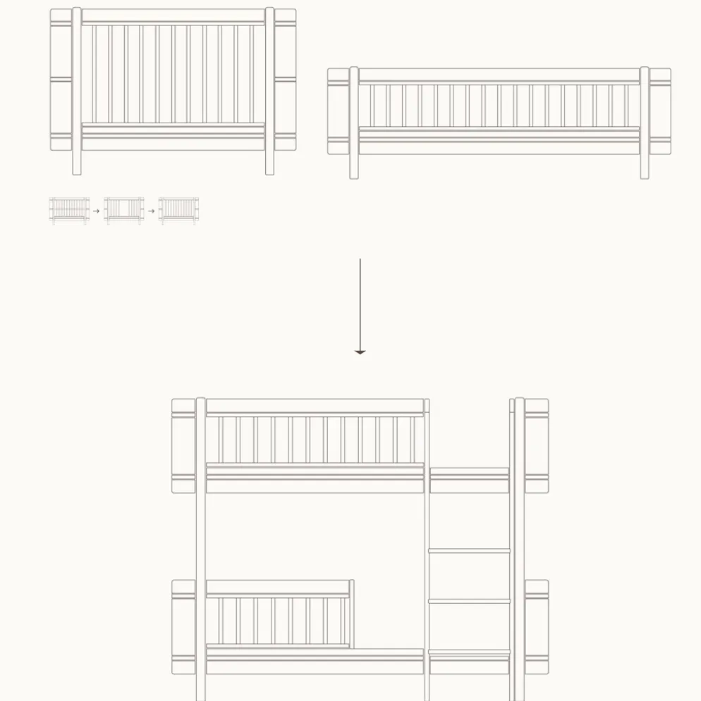 Oliver Furniture Umbauset Wood Mini+ Basic und Geschwisterset zum halbhohen Etagenbett Weiß