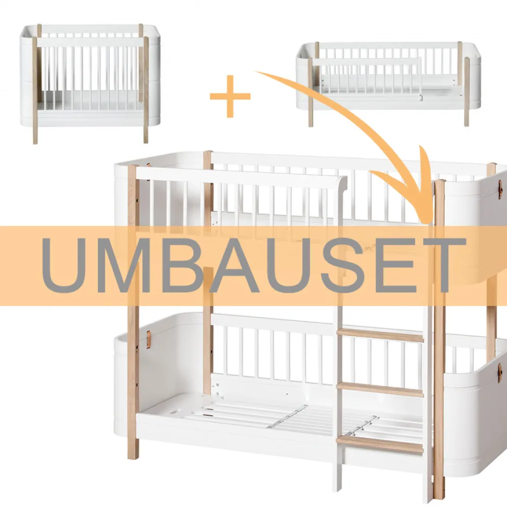 Oliver Furniture Umbauset Wood Mini+ Basic und Geschwisterset zum halbhohen Etagenbett Weiß/Eiche