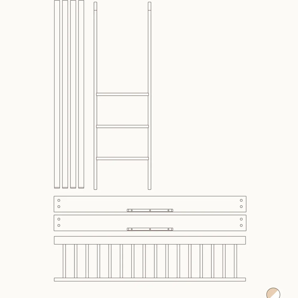 Oliver Furniture Umbauset Wood Mini+ Basic und Geschwisterset zum halbhohen Etagenbett Weiß/Eiche