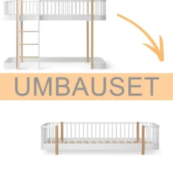 Oliver Furniture Umbauset Wood Original halbhohes Hochbett 128/138 cm zum Bodenbett weiß/Eiche