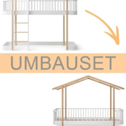 Oliver Furniture Umbauset Wood Original halbhohes Hochbett 128/138 cm zum Hausbett weiß/Eiche