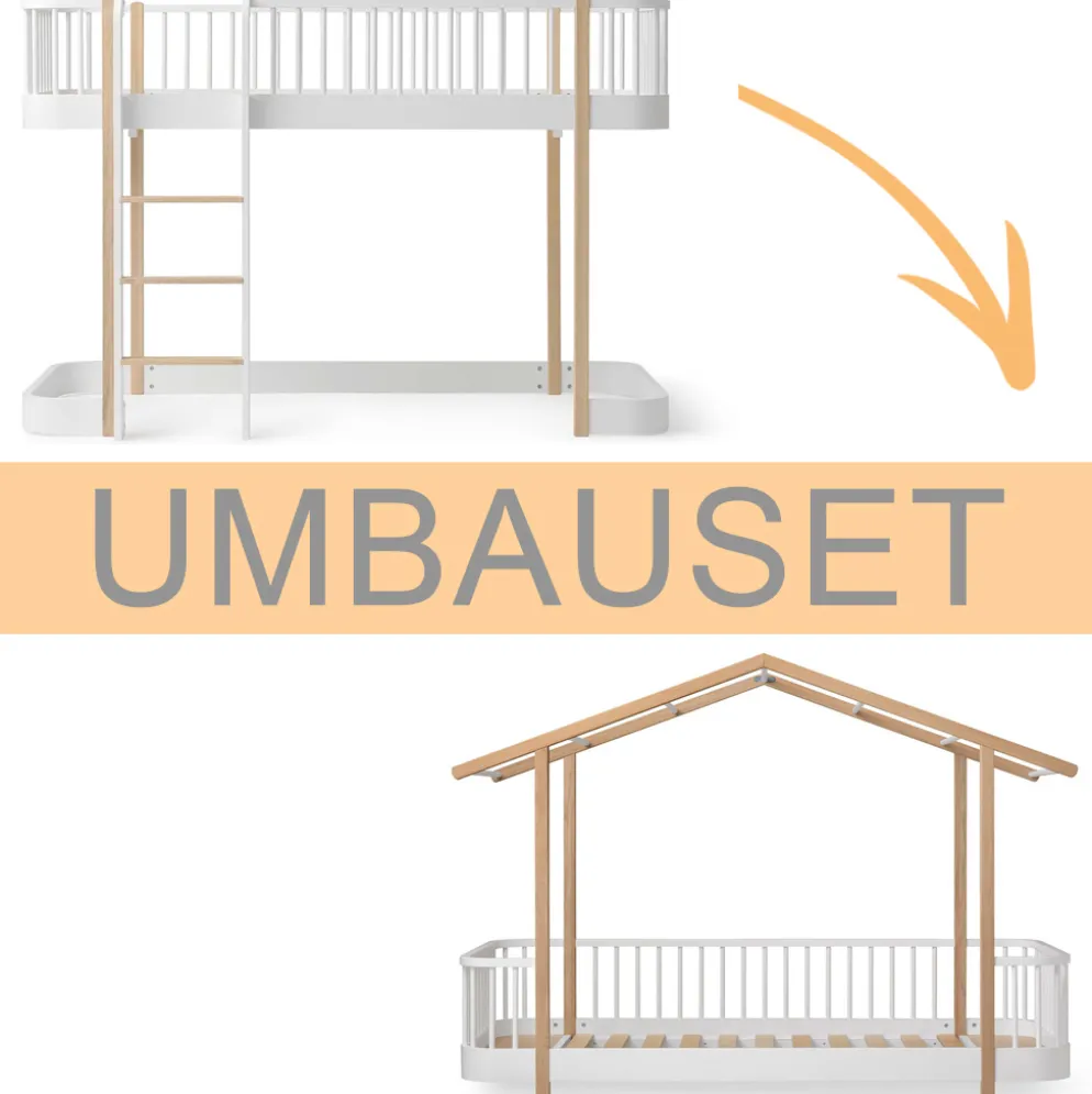 Oliver Furniture Umbauset Wood Original halbhohes Hochbett 128/138 cm zum Hausbett weiß/Eiche