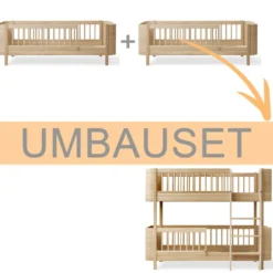 Oliver Furniture Umbauset Wood Mini+ 2 Juniorbetten zum halbhohen Etagenbett Eiche