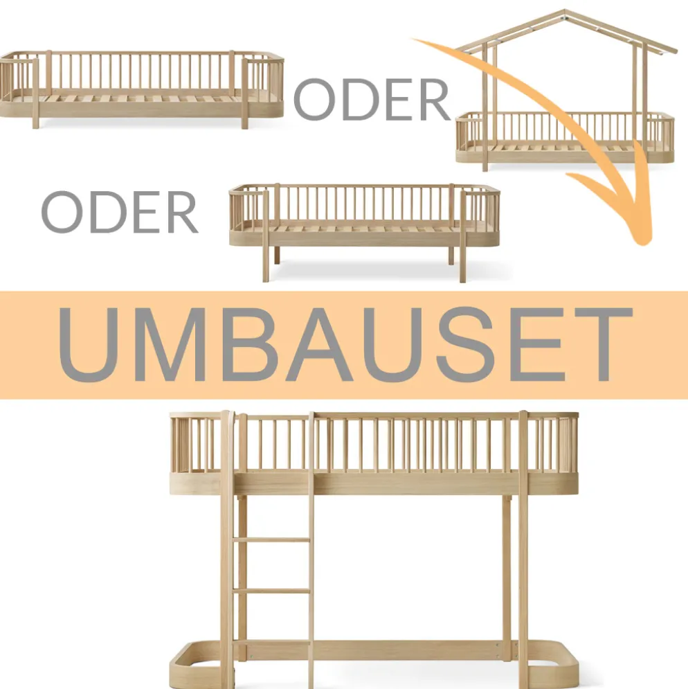 Oliver Furniture Umbauset Wood Original Bodenbett/Hausbett/Bettsofa zum halbhohen Hochbett Eiche