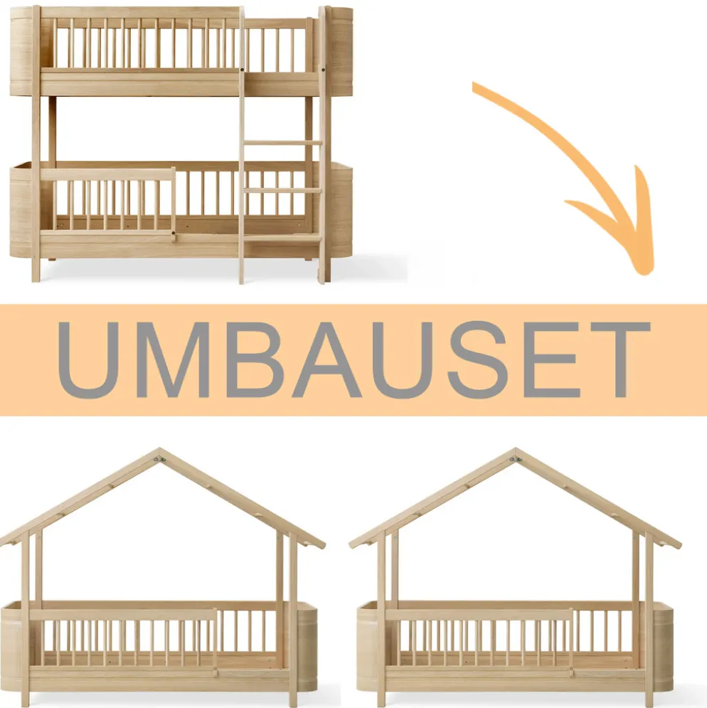 Oliver Furniture Umbauset Wood Mini+ halbhohes Etagenbett zu 2 Hausbetten Eiche