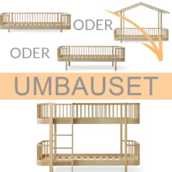 Oliver Furniture Umbauset Wood Original Bodenbett/Hausbett/Bettsofa zum halbhohen Etagenbett Eiche