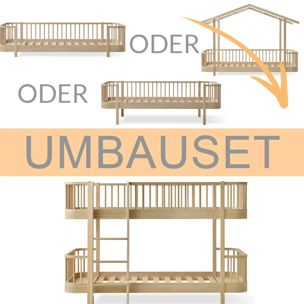 Oliver Furniture Umbauset Wood Original Bodenbett/Hausbett/Bettsofa zum halbhohen Etagenbett Eiche