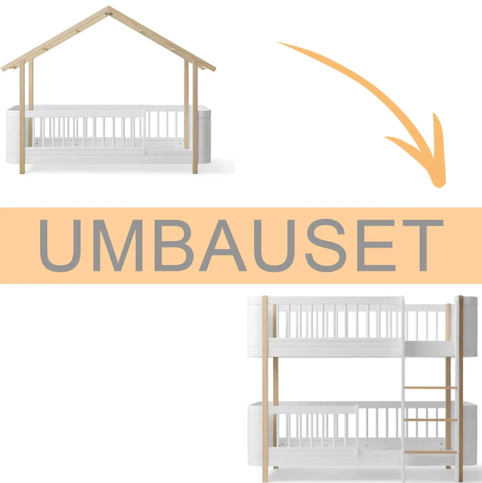 Oliver Furniture Umbauset Wood Mini+ Hausbett zum halbhohen Etagenbett weiß/Eiche