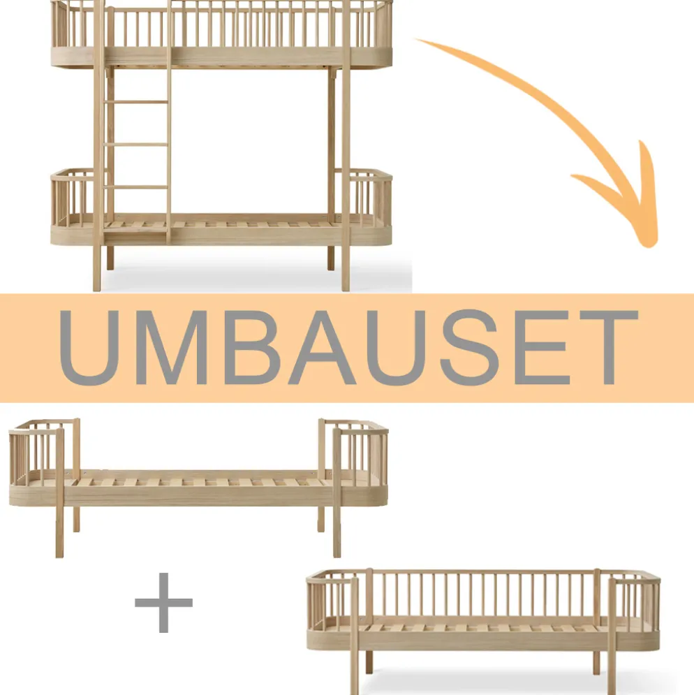 Oliver Furniture Umbauset Wood Original Etagenbett zu 1 Einzelbett und 1 Bettsofa Eiche