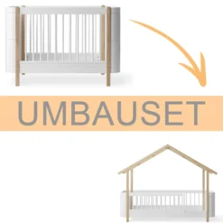 Oliver Furniture Umbauset Wood Mini+ Babybett inkl. Umbauset Juniorbett zum Hausbett Eiche & weiß/Eiche