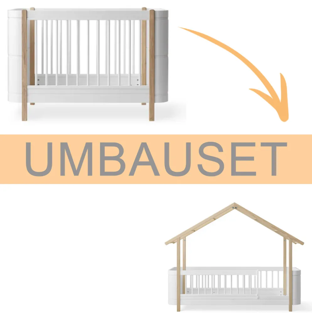 Oliver Furniture Umbauset Wood Mini+ Babybett inkl. Umbauset Juniorbett zum Hausbett Eiche & weiß/Eiche