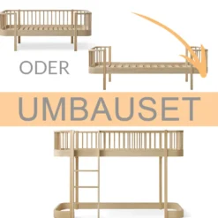 Oliver Furniture Umbauset Wood Original Einzelbett/Junior Bettsofa zum halbhohen Hochbett Eiche