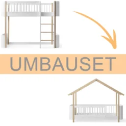 Oliver Furniture Umbauset Wood Mini+ halbhohes Hochbett zum Hausbett weiß/Eiche