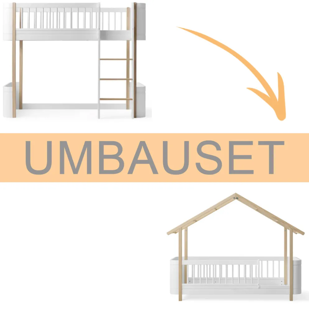 Oliver Furniture Umbauset Wood Mini+ halbhohes Hochbett zum Hausbett weiß/Eiche