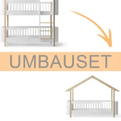 Oliver Furniture Umbauset Wood Mini+ halbhohes Etagenbett zum Hausbett Eiche & weiß/Eiche