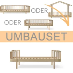 Oliver Furniture Umbauset Wood Original Bodenbett/Hausbett/Bettsofa zum Einzelbett Eiche