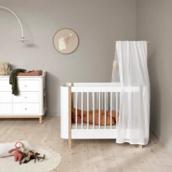 Oliver Furniture Wood Mini+ Babybett Weiß/Eiche exkl. Umbauset Juniorbett