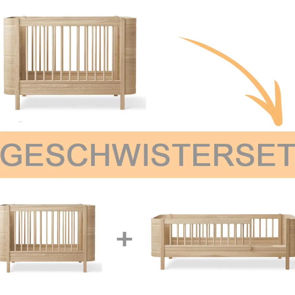 Oliver Furniture Wood Mini+ Geschwisterset Ergänzung f. Wood Mini+ Babybett inkl. Umbauset Juniorbett Eiche