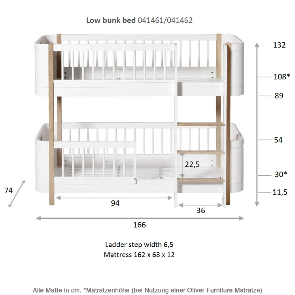 Oliver Furniture Wood Mini+ halbhohes Etagenbett Weiß/Eiche